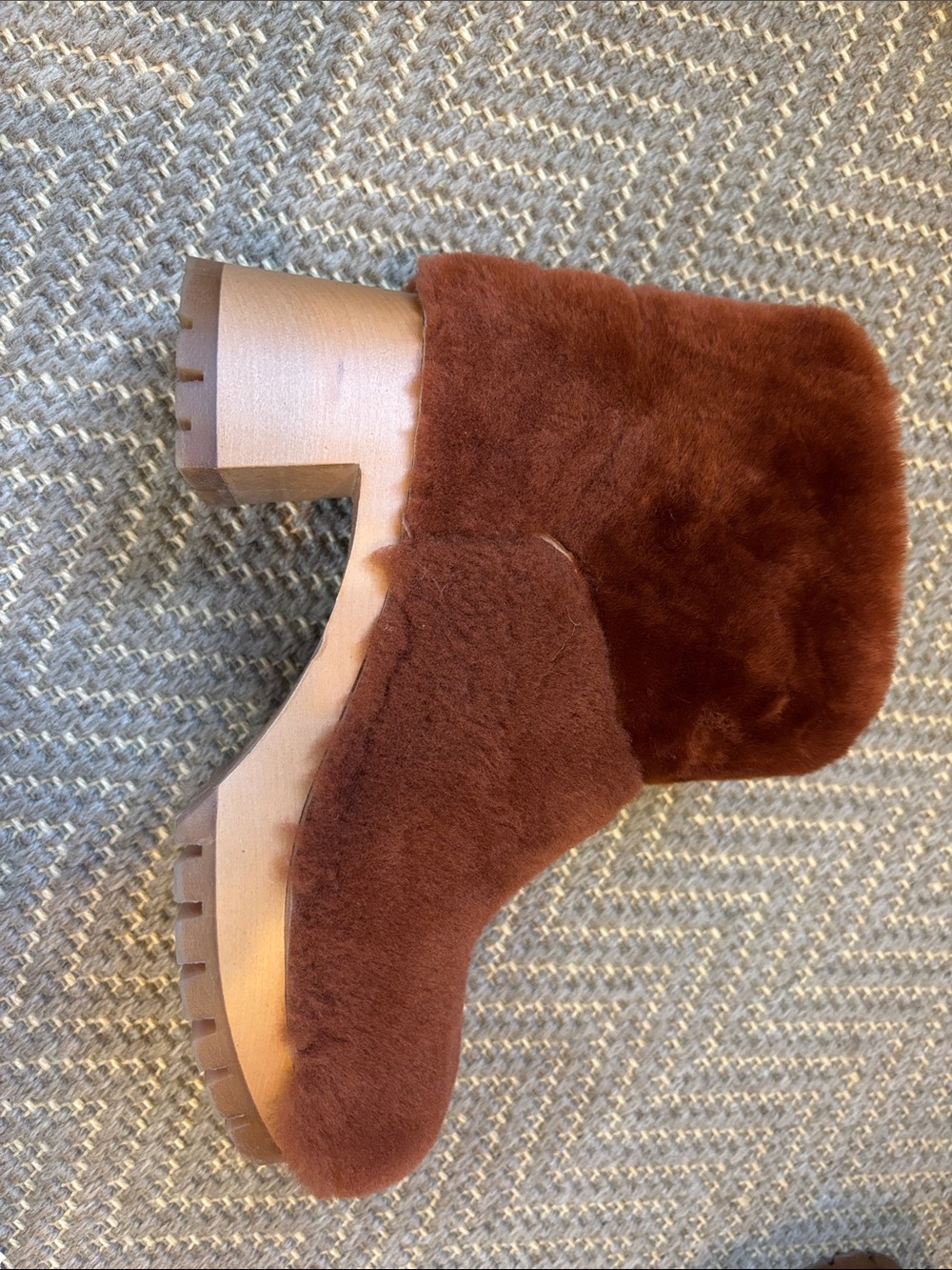 Swedish Hasbeens Chestnut Brown Faux Shearling Clog Boot